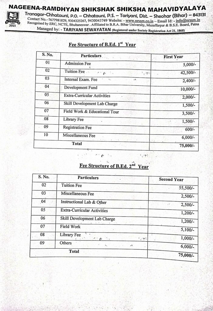 B.Ed Fee Structure